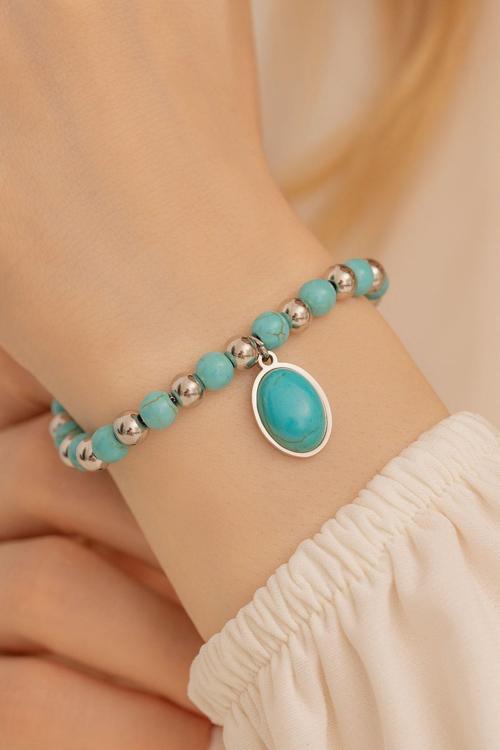 Kadın Bileklik - Çelik Lak Kaplamalı Turkuaz Taşlı Kadın Bileklik