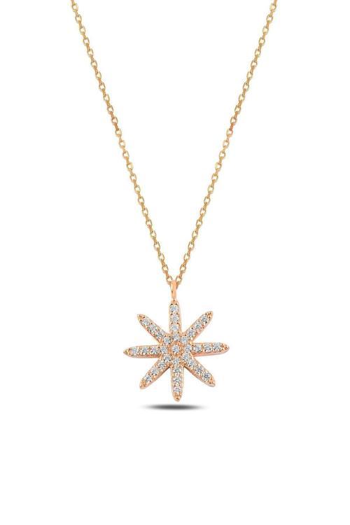 Zirkon Taşlı Rose Çiçek Figürlü Gümüş Kolye Gklcckmdlm2-Ros