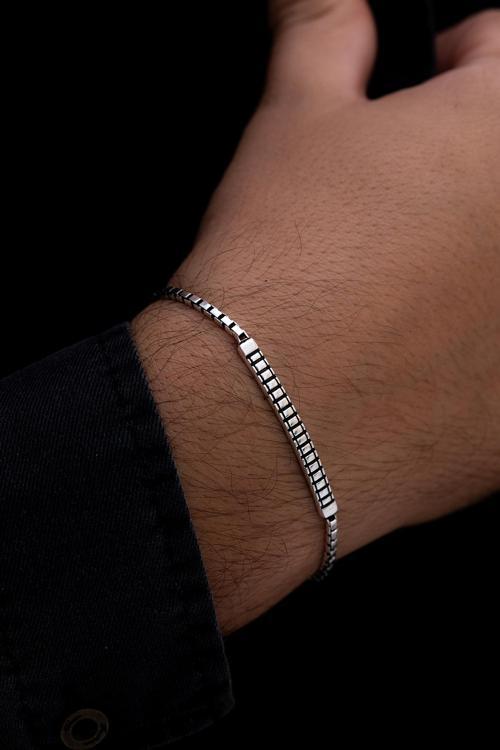 Erkek Gümüş Bileklik -Küp Zincirli Basamak Model Gümüş Bileklik