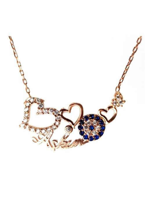 Kalpli Ve Nazar Boncuklu Aşkım Yazılı Bayan Gümüş Kolye