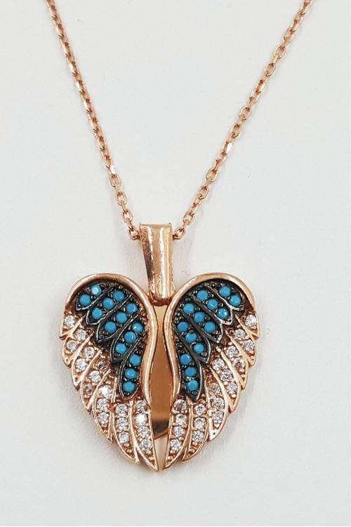 Kadın Kolye - Kadın Mavi İşlemeli Rose Melek Şeklinde Kolye