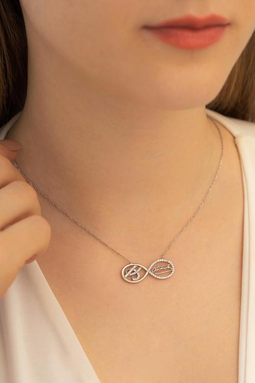 Kadın Gümüş Kolye - Sonsuzluk Kolyesi Atatürk Imzalı Zirkon Taşlı Kadın Gümüş Kolye Gklsnsuzlkk-Gms