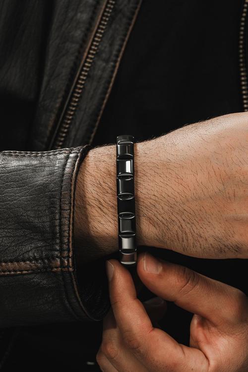 Erkek Bileklik - Doğal Hematit Taşlı Modern Tasarım Bileklik