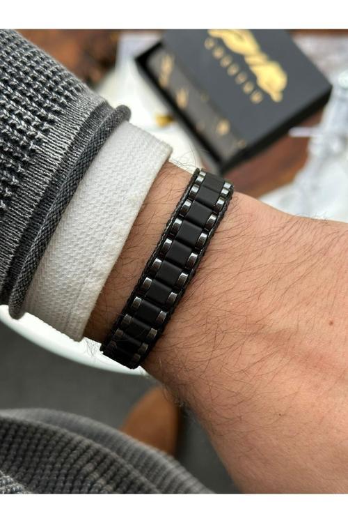 Erkek Doğal Hematit Taşlı Ayarlanabilir Doğal Taş Bileklik