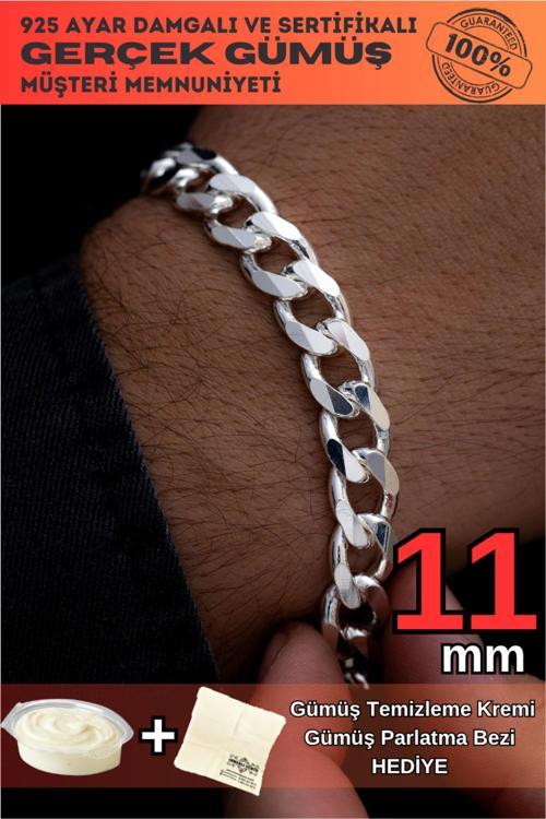 Erkek Gümüş Bileklik - 11Mm Gurmet Model 925 Ayar Sertifikalı Damgalı Gümüş Bileklik
