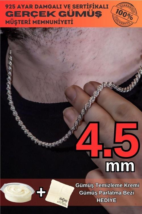Erkek Gümüş Kolye - 4.5Mm Burma Model Halat Gümüş Kolye Zincir Gklhltburma-Gms