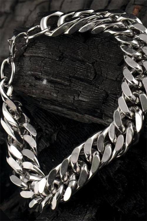 Ottoman Gümüş Renk Kalın Çelik Gurmet Erkek Bileklik