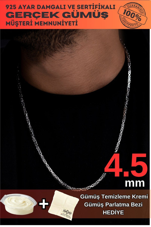 Erkek Gümüş Kolye 4.5Mm Kare Model Oksitli