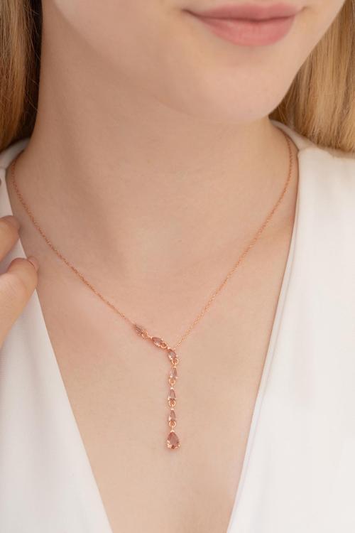 Zultanit Taşlı Rose Damla Model Kadın Gümüş Kolye Gklzltntdml-Ros