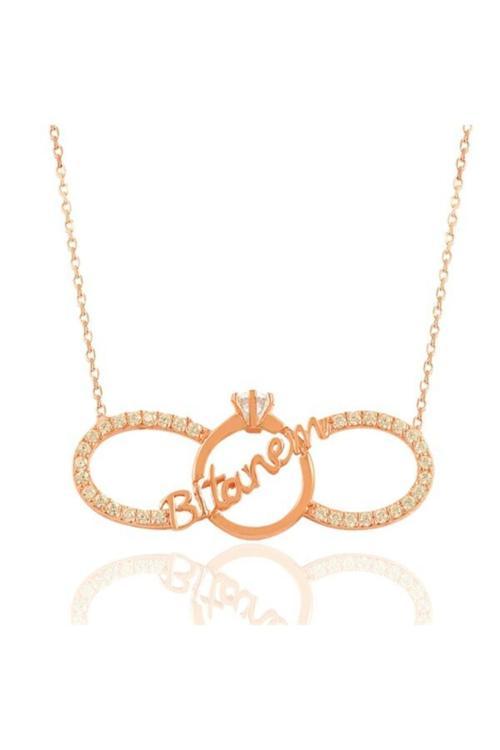 Bitanem Yazılı Sonsuzluk Ve Tektaşlı Bayan Gümüş Kolye