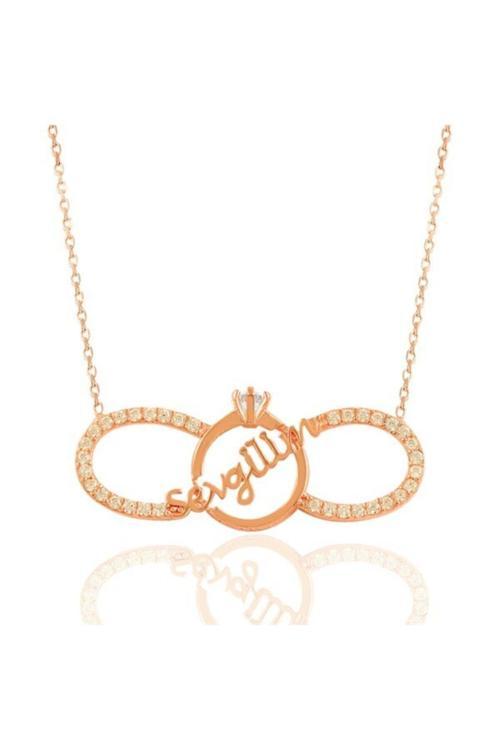 Sonsuza Dek Yazılı Sonsuzluk Ve Tektaşlı Rose Bayan Gümüş Kolye