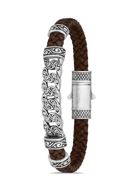 Erkek Paris Zincir Gövdeli Hakiki Deri Bileklik