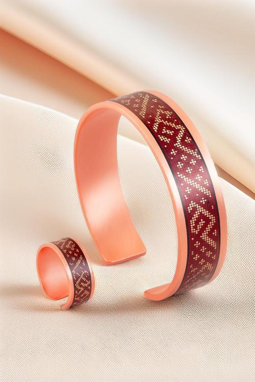 Kadın Bakır Bileklik Yüzük Set - Eva Model Özel Baskı Metal Kutu Ve Kuvars Taşı