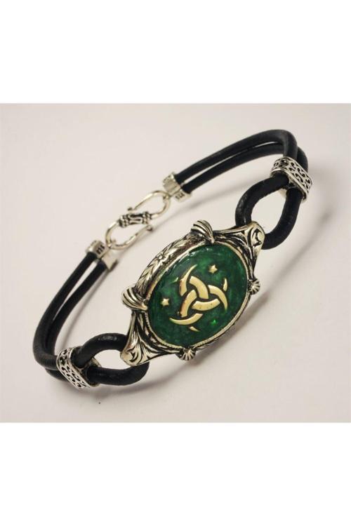 Teşkilatı Mahsusa Yeşil Mineli Deri Gümüş Erkek Bayan Bileklik