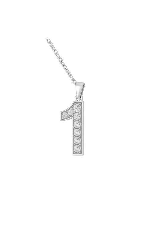 925 Ayar Kadın Gümüş Kolye - 1 Sayısı Zirkon Taşlı Balon Harf Kadın Kolye