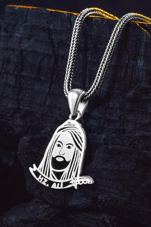 925 Ayar Gümüş Hz. Ali Motifli Zülfikar Kılıcı Tasarımlı Tilki Kuyruğu Erkek Kolye