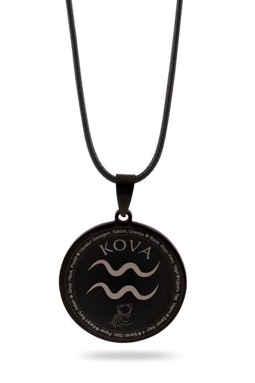 Kova Burcu Kolyesi Kadın Erkek Çelik Deri Kolye Cklkovaburc-Syh