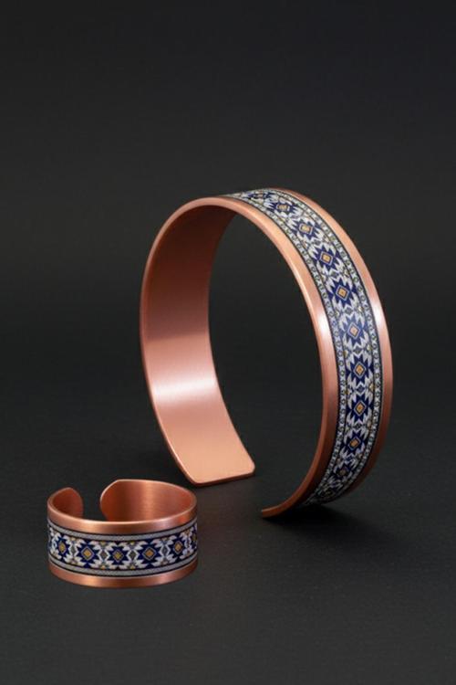 Kadın Bakır Bileklik Yüzük Set - Formacha Model Özel Baskı Metal Kutu Ve Kuvars Taşı