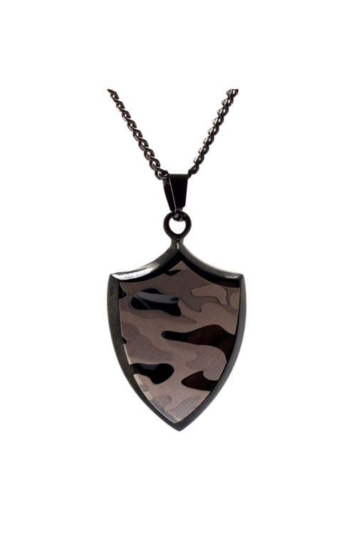 Askeri Kamuflaj Desenli Kalkan Modeli Çelik Erkek Kolye Zincir