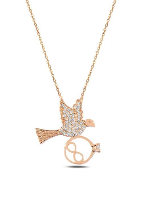 Rose Kuş Model Tektaş Içinde Sonsuzluk Kadın Gümüş Kolye Gkltktskus1-Ros