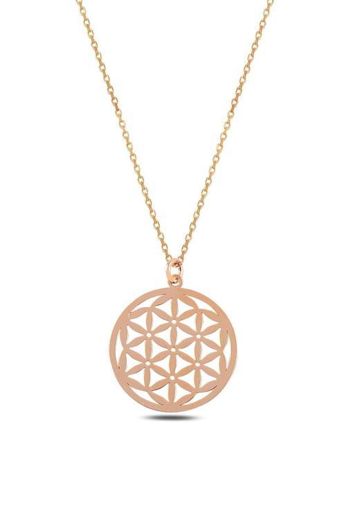 Kadın Gümüş Kolye - Rose Renk Yaşam Çiçeği Model 2 Gümüş Kolye