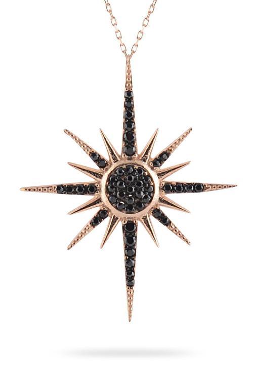 Siyah Zircon Taşlı Kutup Yıldızı Model Kadın 925 Ayar Gümüş Kolye Gklktpyldzı-Alt