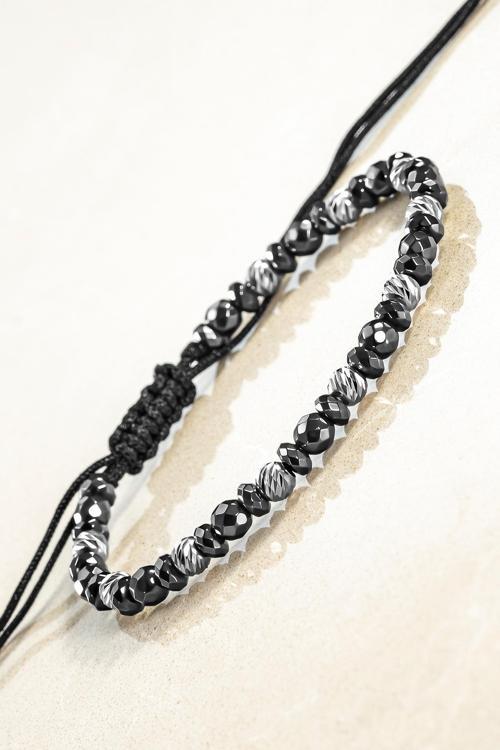 Kadın Erkek Gümüş Bileklik - Hematit Taşlı Gümüş Detaylı İnce Kibar Erkek Kadın Bileklik