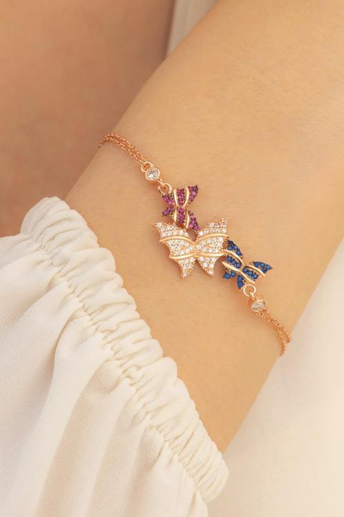 Kadın Gümüş Bileklik - Rose Kelebek Model Kadın Gümüş Bileklik Gblklbkmdl1-Ros