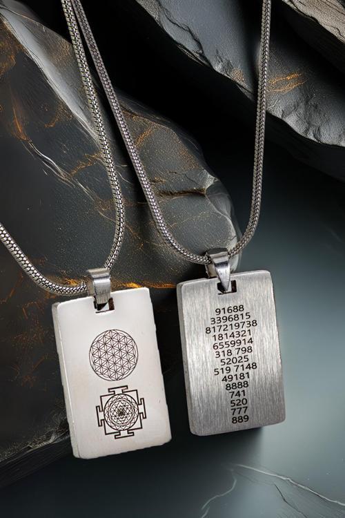 Yantrax Çelik Erkek Kadın Kolye Sayı Sekansları Ve Sri Yantra Ve Kubera Yantra Sembolü Paslanmaz