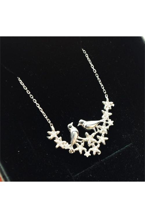 Gümüş Yuvada Kuşlar Bayan Kolye