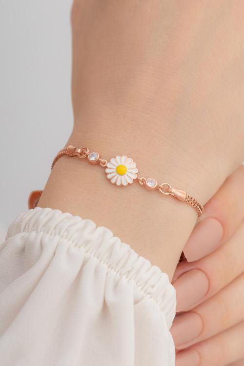 Papatya Kadın Gümüş Bileklik Zirkon Taşlı Rose