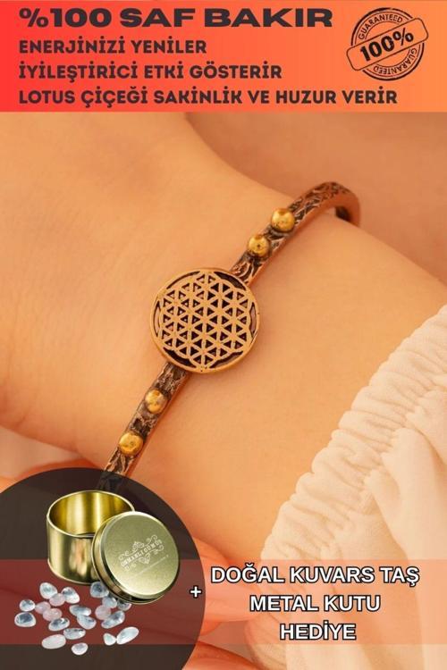 Kadın Bakır Bileklik - Lotus Çiçeği Model Kadın Bakır Kelepçe Bileklik Bilezik