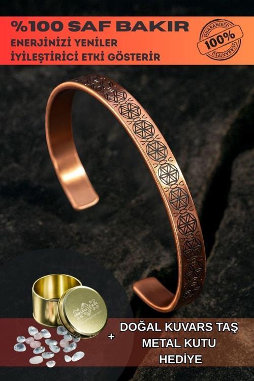 Erkek Bakır Bileklik - Lotus Çiçeği - Yaşam Çiçeği İnce Model Erkek Kelepçe Bileklik Bilezik