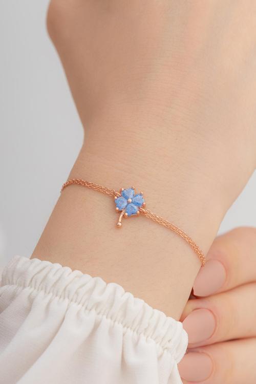 Rose Taşlı Yonca Model Kadın Gümüş Bileklik Gblyncmdlb1-Ros