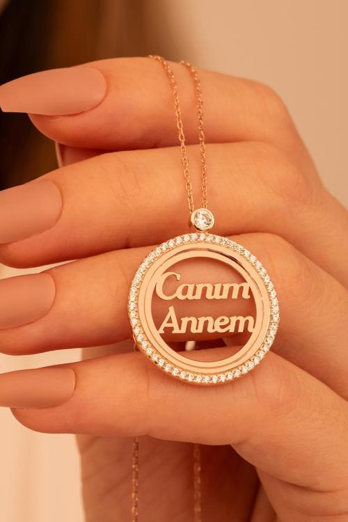 Canım Annem Yazılı Rose Renk Bayan Gümüş Kolye