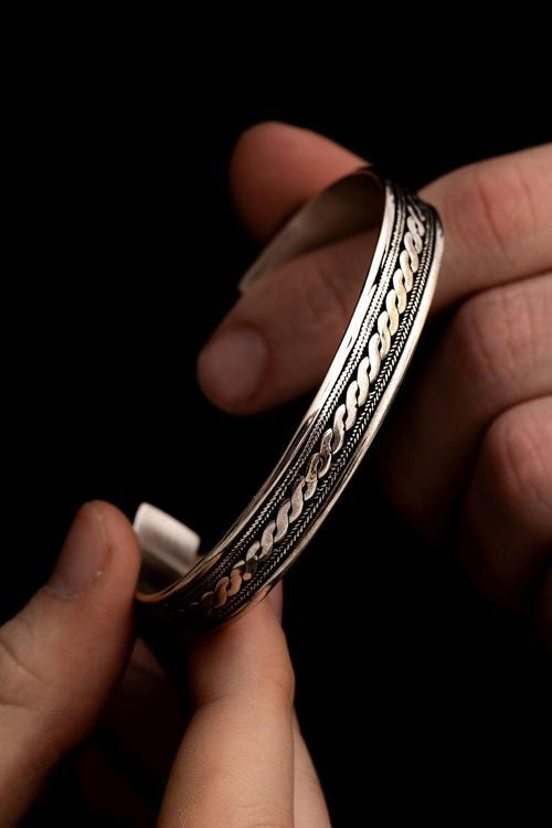 Erkek Gümüş Bileklik - Gümüş Otantik Tasarım Model 2 Erkek Kelepçe