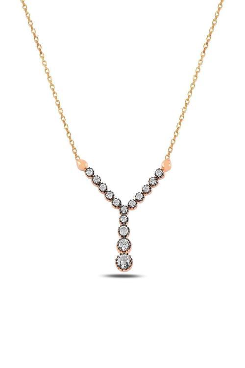 Elmas Model Rose Gümüş Kadın Kolyesi Gklelmsmdl1-Ros