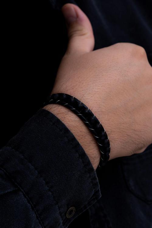 Erkek Çelik Bileklik - Benekli Oniks Doğaltaş Erkek Deri Bileklik