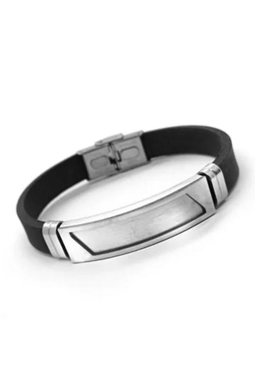 Kişiye Özel Yazılabilen Yamuk Desen Kauçuk Çelik Erkek Bileklik Cblyamukısm-