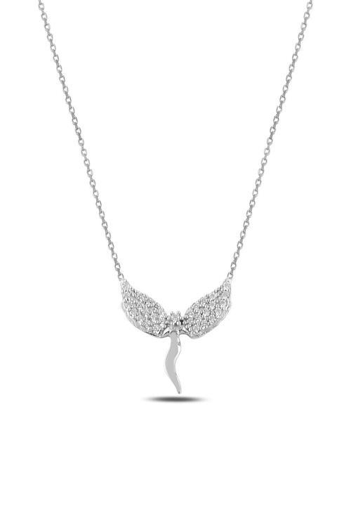 Zirkon Taşlı Melek Model Gümüş Kadın Kolye Gklmlkmodl1-Ros