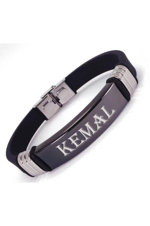 Isim Yazılan Kauçuk Çelik Erkek Bileklik Künye Siyah Model