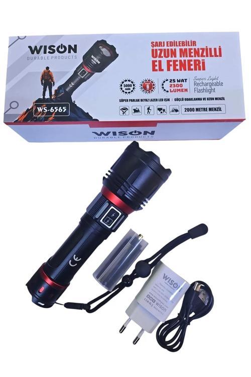 Ws-6565 25 Wat 5000mah 2300 Lümen Şarjlı Uzun Menzilli El Feneri Siyah
