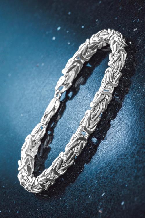 Erkek Gümüş Bileklik - 6Mm Beyaz Kare Kral Parlak Model Erkek Künye