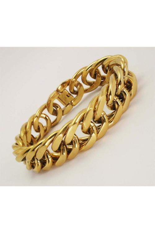 19Mm Altın Rengi Gurmet Erkek Çelik Bileklik Künye Devasa Kalınlıkta