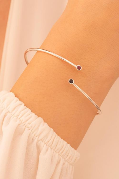 Kadın Gümüş Bileklik - El Yapımı Gümüş Hakiki Safir Ve Yakut Taşlı Zarif Kadın Kelepçe