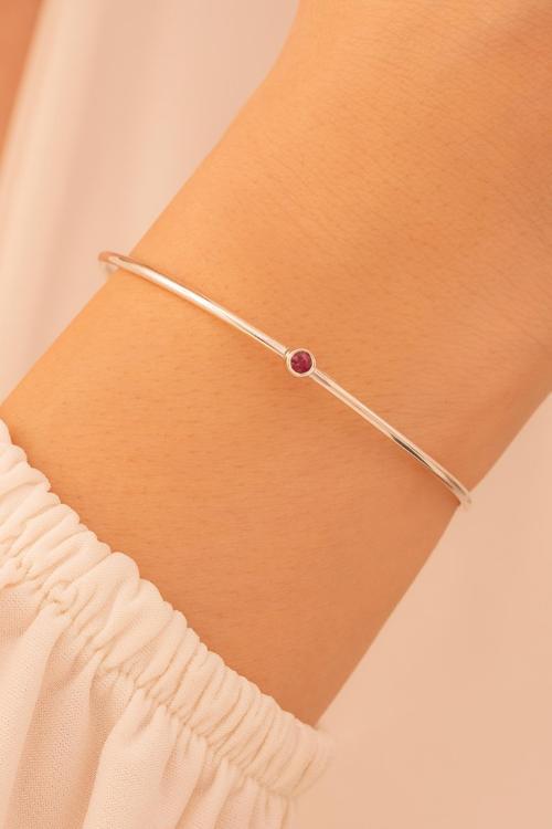 Kadın Gümüş Bileklik - Kadın Kelepçe - El Yapımı Gümüş Hakiki Yakut Taşlı Zarif Kadın Bileklik