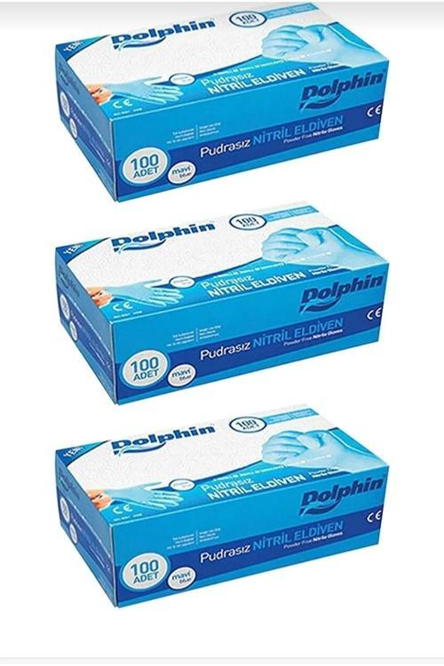 Tek Kullanımlık Lateks Mavi Pudrasız Nitril Muayne Eldiveni Small Küçük Boy -100'lü 3 Paket