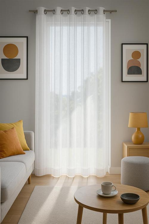 Louison Halkalı Tül Perde Gri Çizgili 300x280