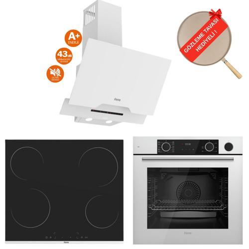 FryArt Lumio Vitroseramik Elektrikli Sessiz Beyaz Ankastre Set (D064 -SA + Ms261 + XE64CB )
