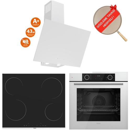 FryArt Volo Vitroseramik Elektrikli Sessiz Beyaz Ankastre Set (D078 - SA + Ms261 + XE63CB )